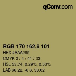Color code: RGB 170 162.8 101 | qconv.com