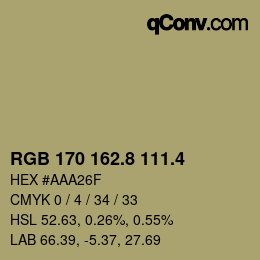 カラーコード: RGB 170 162.8 111.4 | qconv.com