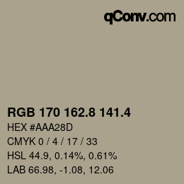 カラーコード: RGB 170 162.8 141.4 | qconv.com