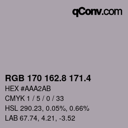 カラーコード: RGB 170 162.8 171.4 | qconv.com