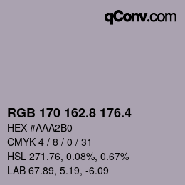 カラーコード: RGB 170 162.8 176.4 | qconv.com