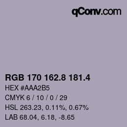 カラーコード: RGB 170 162.8 181.4 | qconv.com