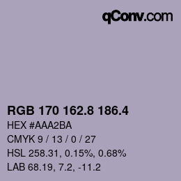カラーコード: RGB 170 162.8 186.4 | qconv.com