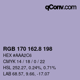 カラーコード: RGB 170 162.8 198 | qconv.com
