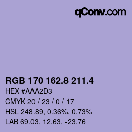 カラーコード: RGB 170 162.8 211.4 | qconv.com