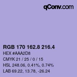 カラーコード: RGB 170 162.8 216.4 | qconv.com