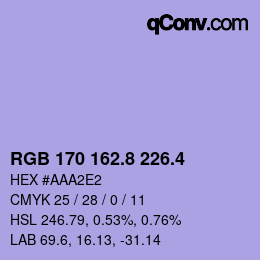 カラーコード: RGB 170 162.8 226.4 | qconv.com