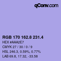 カラーコード: RGB 170 162.8 231.4 | qconv.com