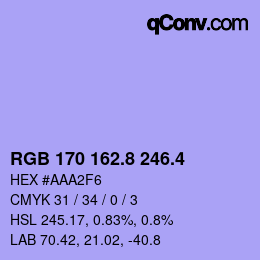 カラーコード: RGB 170 162.8 246.4 | qconv.com