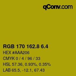 カラーコード: RGB 170 162.8 6.4 | qconv.com
