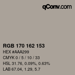 颜色代码: RGB 170 162 153 | qconv.com