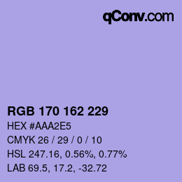 Color code: RGB 170 162 229 | qconv.com