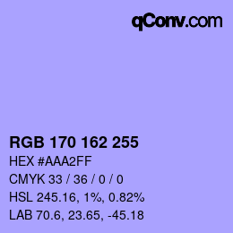 Color code: RGB 170 162 255 | qconv.com