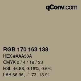 Color code: RGB 170 163 138 | qconv.com