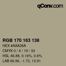 Código de color: RGB 170 163 138 | qconv.com