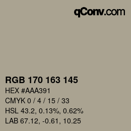 Color code: RGB 170 163 145 | qconv.com
