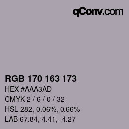 Color code: RGB 170 163 173 | qconv.com