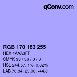 Color code: RGB 170 163 255 | qconv.com