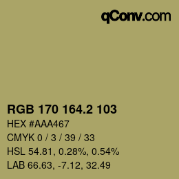 カラーコード: RGB 170 164.2 103 | qconv.com
