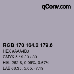 カラーコード: RGB 170 164.2 179.6 | qconv.com