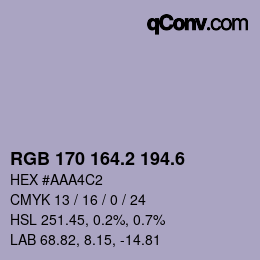 カラーコード: RGB 170 164.2 194.6 | qconv.com