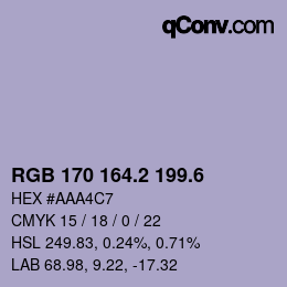 カラーコード: RGB 170 164.2 199.6 | qconv.com