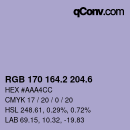 カラーコード: RGB 170 164.2 204.6 | qconv.com
