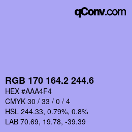 カラーコード: RGB 170 164.2 244.6 | qconv.com