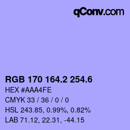 カラーコード: RGB 170 164.2 254.6 | qconv.com