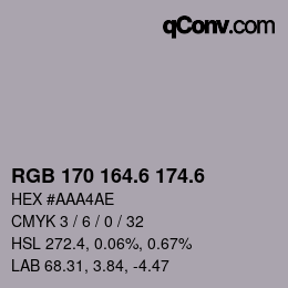 カラーコード: RGB 170 164.6 174.6 | qconv.com