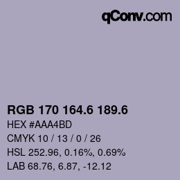 カラーコード: RGB 170 164.6 189.6 | qconv.com