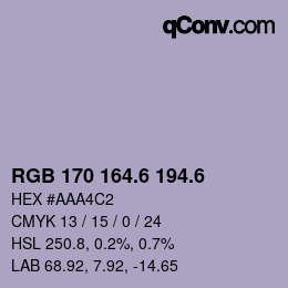 カラーコード: RGB 170 164.6 194.6 | qconv.com