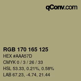 Color code: RGB 170 165 125 | qconv.com