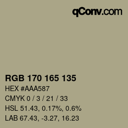 Color code: RGB 170 165 135 | qconv.com