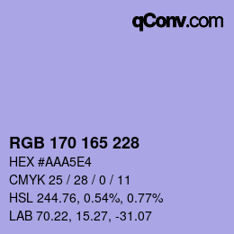 カラーコード: RGB 170 165 228 | qconv.com