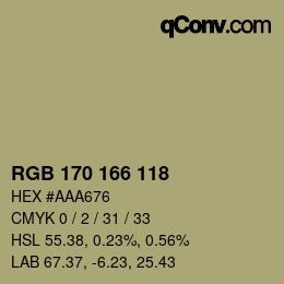 Color code: RGB 170 166 118 | qconv.com