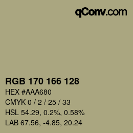 Color code: RGB 170 166 128 | qconv.com