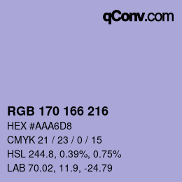 Color code: RGB 170 166 216 | qconv.com