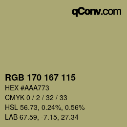 Color code: RGB 170 167 115 | qconv.com