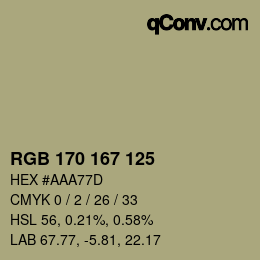 Color code: RGB 170 167 125 | qconv.com