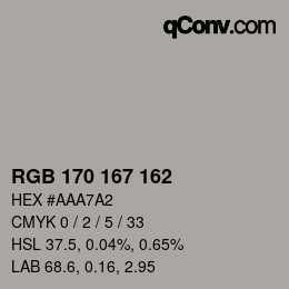 Color code: RGB 170 167 162 | qconv.com