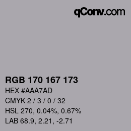 Color code: RGB 170 167 173 | qconv.com