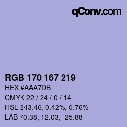 Color code: RGB 170 167 219 | qconv.com