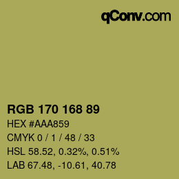 カラーコード: RGB 170 168 89 | qconv.com