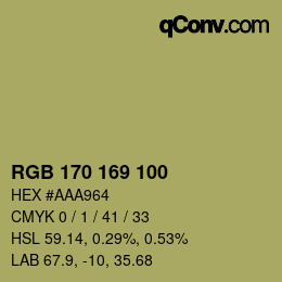 Color code: RGB 170 169 100 | qconv.com
