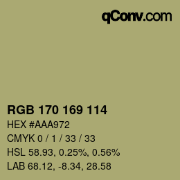 Color code: RGB 170 169 114 | qconv.com