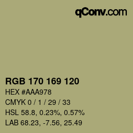 Color code: RGB 170 169 120 | qconv.com