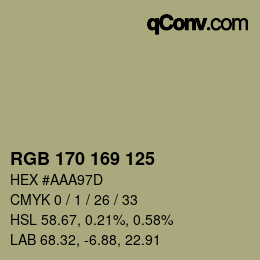 Farbcode: RGB 170 169 125 | qconv.com