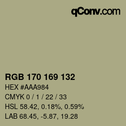 Color code: RGB 170 169 132 | qconv.com