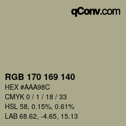 Color code: RGB 170 169 140 | qconv.com